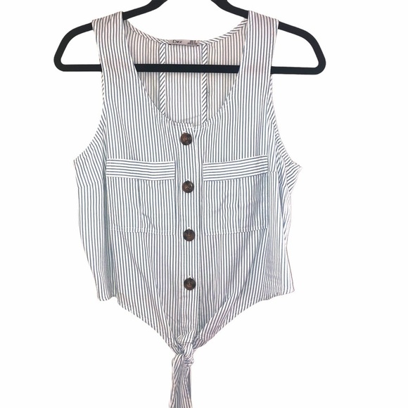DEX Button Down Cropped Tank with Tie Front - Picture 2 of 10